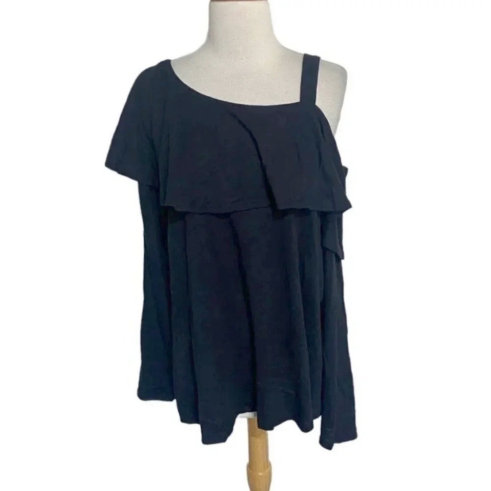 Style & Co Folk Essence Black One Shoulder Ruffle Top XXL Whimsigoth NEW‎